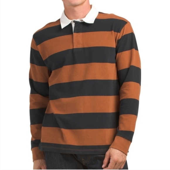 Scotch & Soda Black and Brown Striped Rugby - Polo Shirt XL - New With Tags